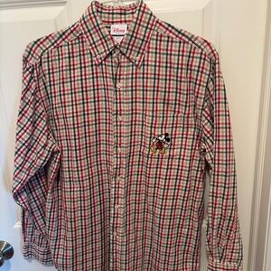 Mens Disney Red and Green Shirt with embroidered Mickey Mouse size M